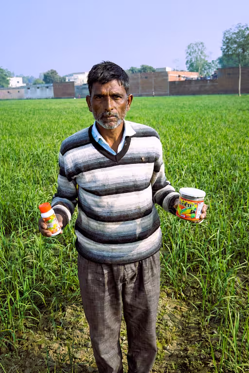 Farmer using shakti and skystim in his crop